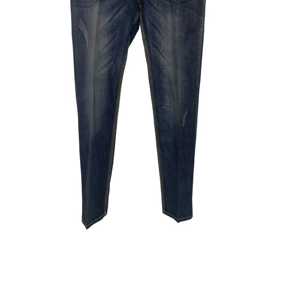 True Rock White Stitch Jeans 21/22 Blue Bling Flap Pockets Distressed Straight - Picture 9 of 13